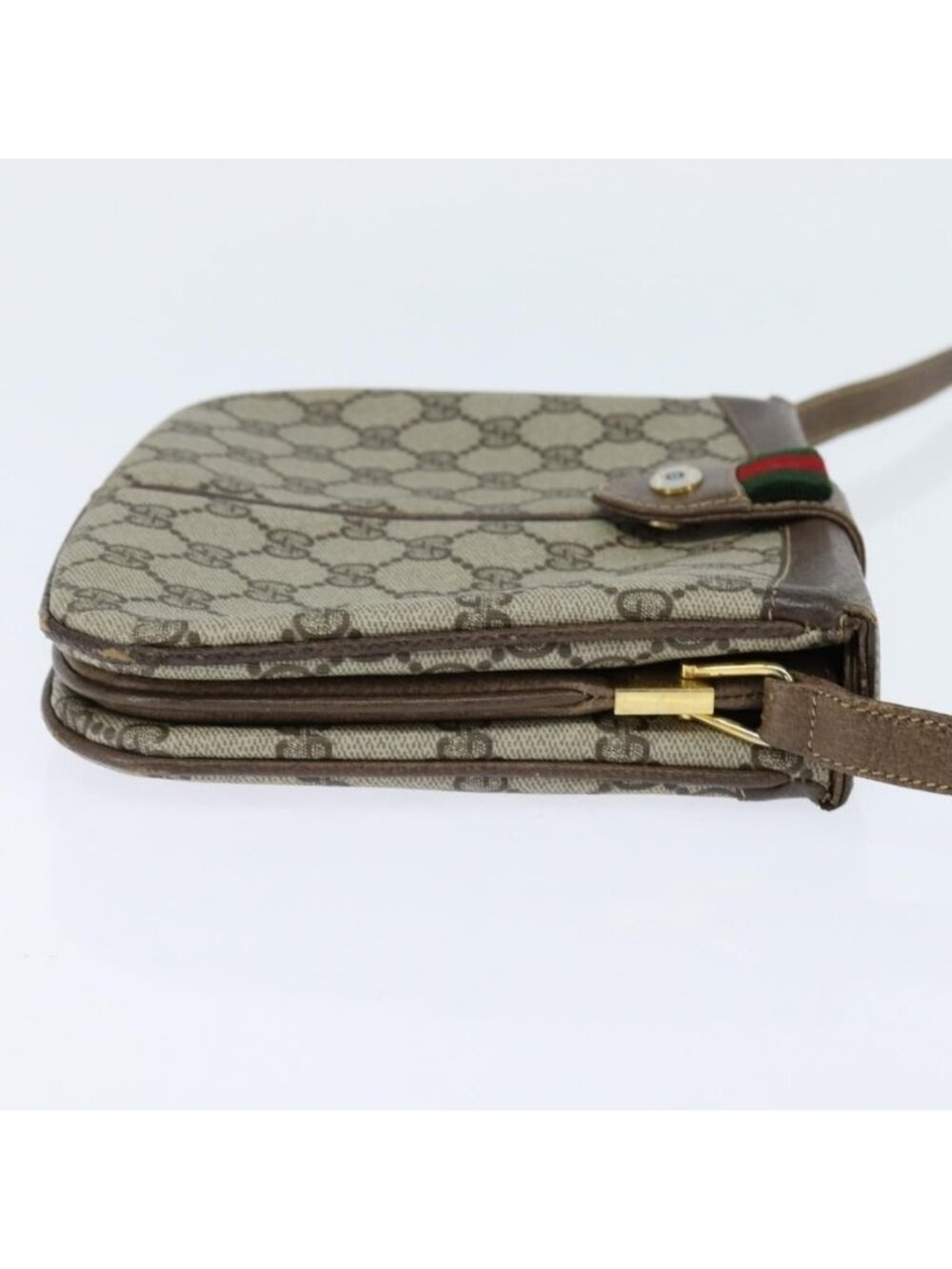 Authentic GUCCI GG Supreme Web Sherry Line Bag PVC Beige Gold 86 02 037 - Picture 12 of 16